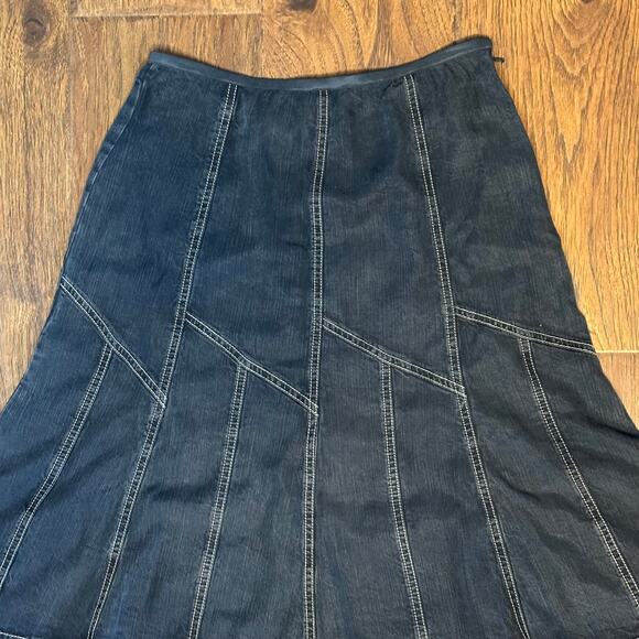 Nic + Zoe Chambray Boot Flare Western Dark Blue Knee Length Skirt Sz 6 Prairie - Picture 2 of 6